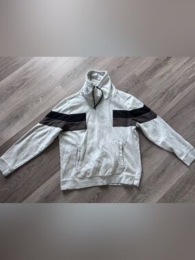 Men’s Light Gray Cowl Neck Hoodie with Black and Gray Stripe